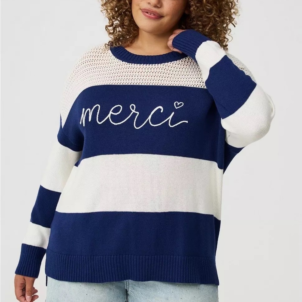 Torrid Navy and White Merci Sweater